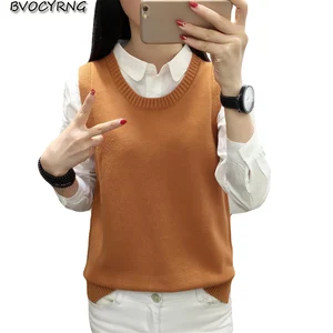 Женский трикотажный жилет без рукавов, с круглым вырезом