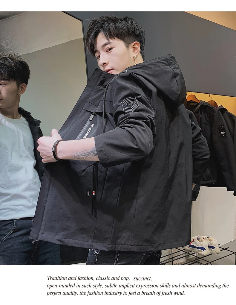 Casaco Masculino standard Militar, новинка, весенне-осенние мужские куртки, однотонное пальто, мужская куртка, брендовая мужская куртка-бомбер размера плюс, приталенная