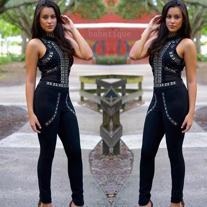 2019 Новые Сексуальные женские комбинезоны без рукавов Роскошные расшитые