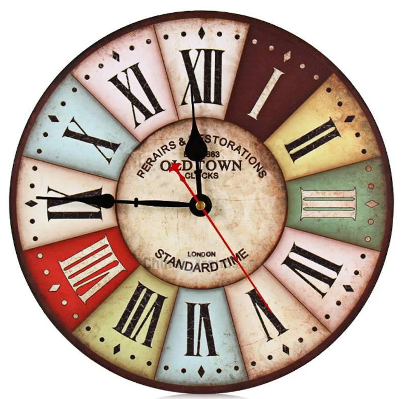 Деревянные настенные часы винтажные разноцветные французские кантри Тосканские