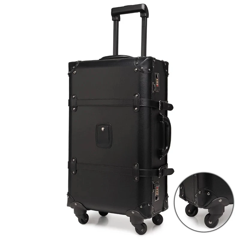 20 inch with 4 wheel Ретро чемодан на колёсиках, винтажный кожаный чемодан на колесиках, Женская дорожная сумка на колесиках, мужская сумка для багажа - Цвет: 20 inch with 4 wheel