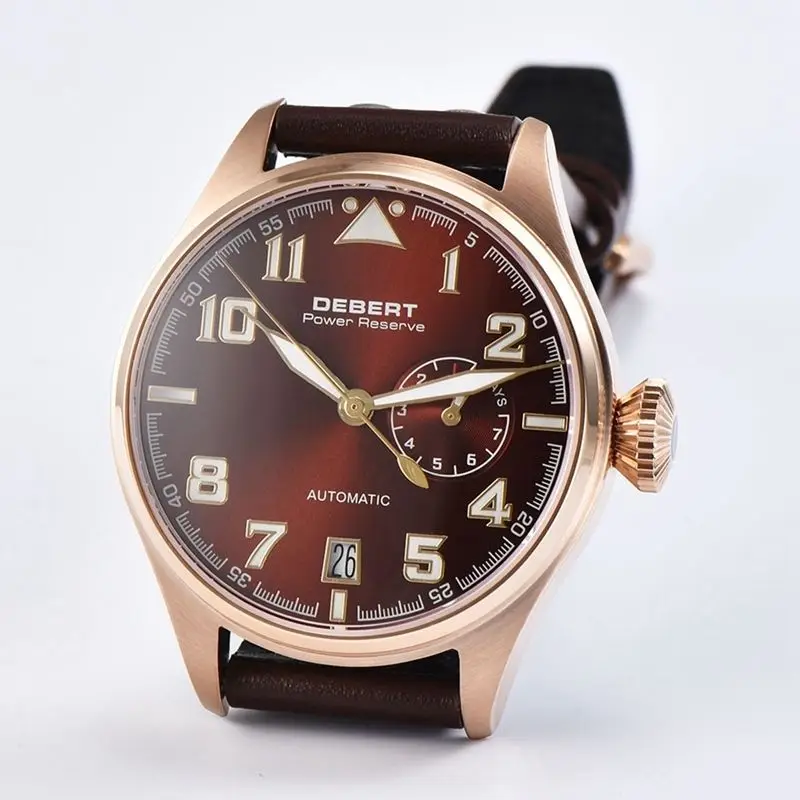 Мужские автоматические часы Debert 42 мм с кофейным циферблатом чехол из розового