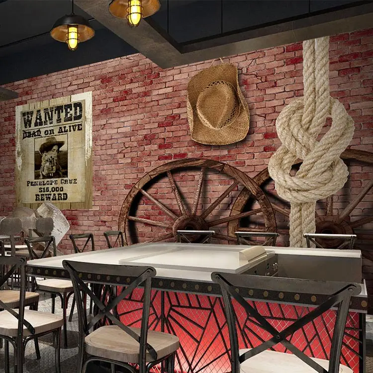 

Custom 3d mural 3D Vintage cowboy wood brick mural living room sofa TV background wall coffee house bar bedroom wallpaper mural
