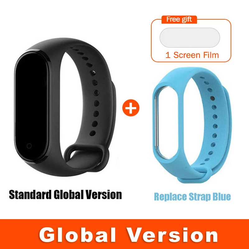 Global Sky-blue Stra Глобальная версия опционально Xiaomi mi Band 4 умный Браслет Пульс фитнес 135 мАч большой цветной экран Bluetooth 5,0 mi band - Цвет: Global Sky-blue Stra