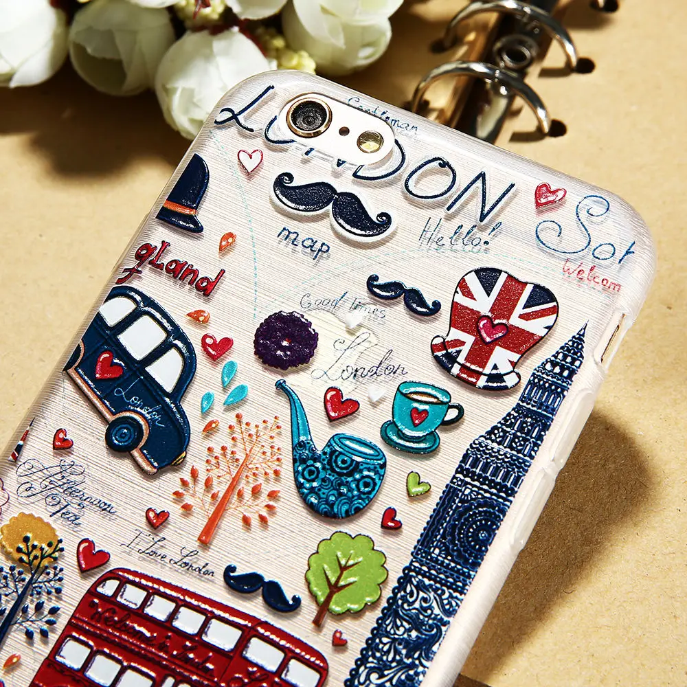 CASEIER 3D Relief London Bus Case For iPhone 5 5s SE X 10 Ultra Thin Patterned Phone Cases 8 7 6 6s Plus Accessories |