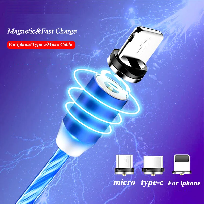 Магнитный usb type-C кабель для мобильных телефонов для iphone samsung светодиодный магнитный быстрое зарядное устройство Micro USB провод быстрое зарядное устройство