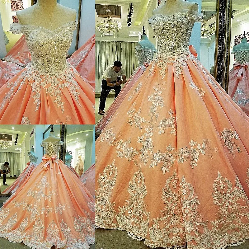 Новинка 2017 года Свадебные платья с кружевной аппликацией из бисера в арабском