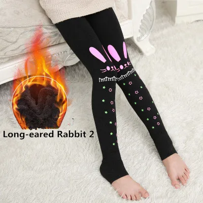 Long-eared Rabbit 2 Зимние леггинсы для девочек наивысшего качества теплые детские штаны из плотного флиса с принтом зимняя одежда с эластичной резинкой на талии детские леггинсы для девочек - Цвет: Long-eared Rabbit 2