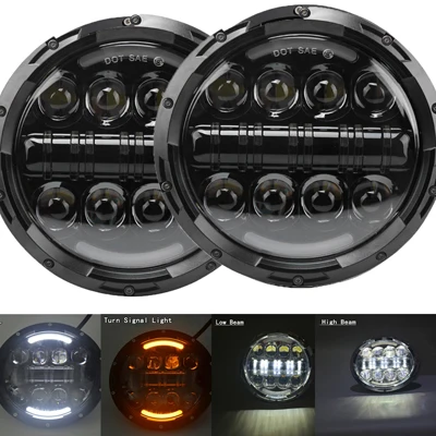 80W black 2 шт. " светодиодный DRL фары 4x4 7 дюймов круглые halo Фары для Jeep JK ваз 2121 Лада Нива 7" светодиодный налобный фонарь с янтарным указателем поворота - Цвет: 80W black