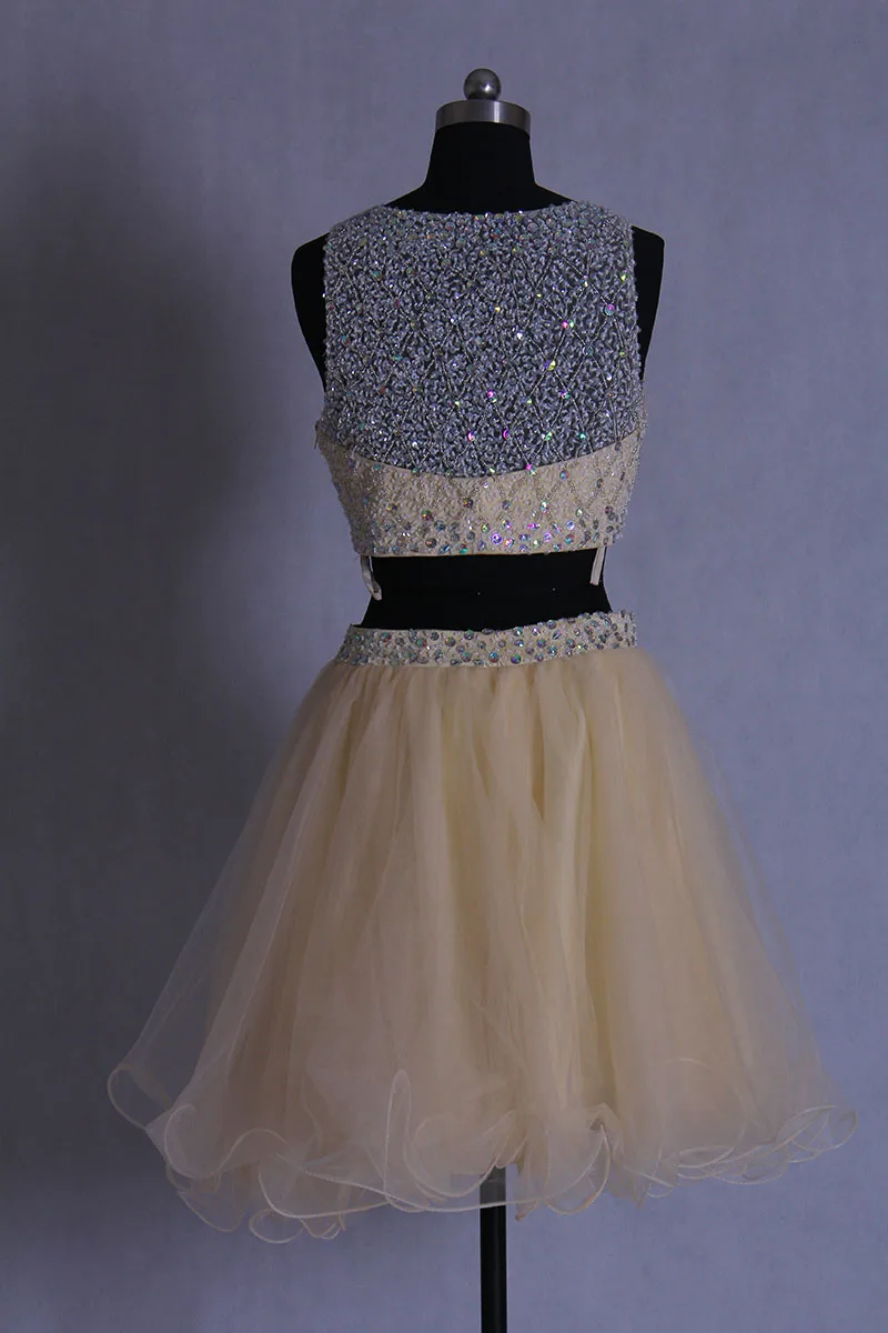 Кроп топ цвета шампанского из двух частей короткое/мини платье для выпускного