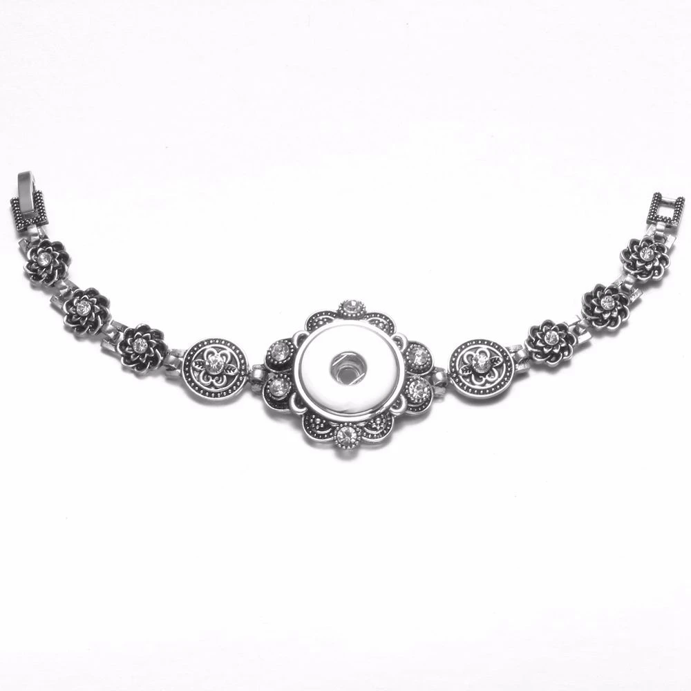 ROYALBEIER New Flower Rhinestone Charms Bracelet Snap 18-20mm Fit 18mm Button For DIY Snaps Jewelry SZ0475 | Украшения и
