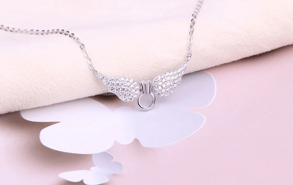 LADYCHIC 925 пробы серебряные крылья Ангела романтические ожерелья с подвесками классические ювелирные изделия с кристаллами для женщин Свадебная цепочка LNS1024