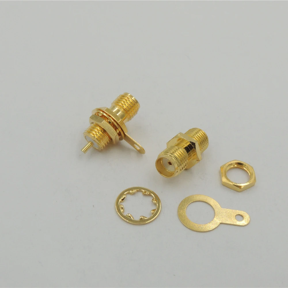 

10 Pcs copper Gold plated SMA Female Jack RF Panel Mount with nut bulkhead handle Solder