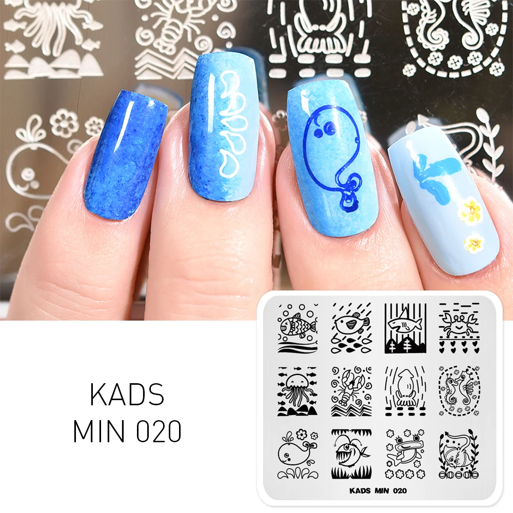 KADS MIN 020 Stamp Ocean Style Lovely Cartoon Aquatic Creatures Template Stencil Beauty Tools Nails Plate|nail stamp plate|stamp platenail |