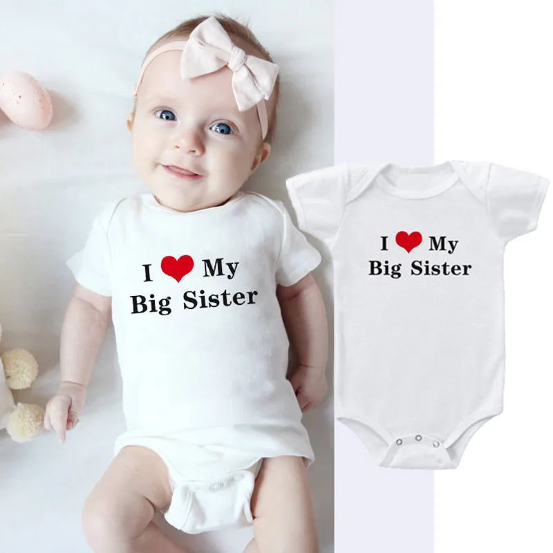 Детские комбинезоны с надписью «I Love My Big Sister», одежда для маленьких мальчиков и девочек хлопковые комбинезоны одежда для новорожденных от 0 до 24 месяцев