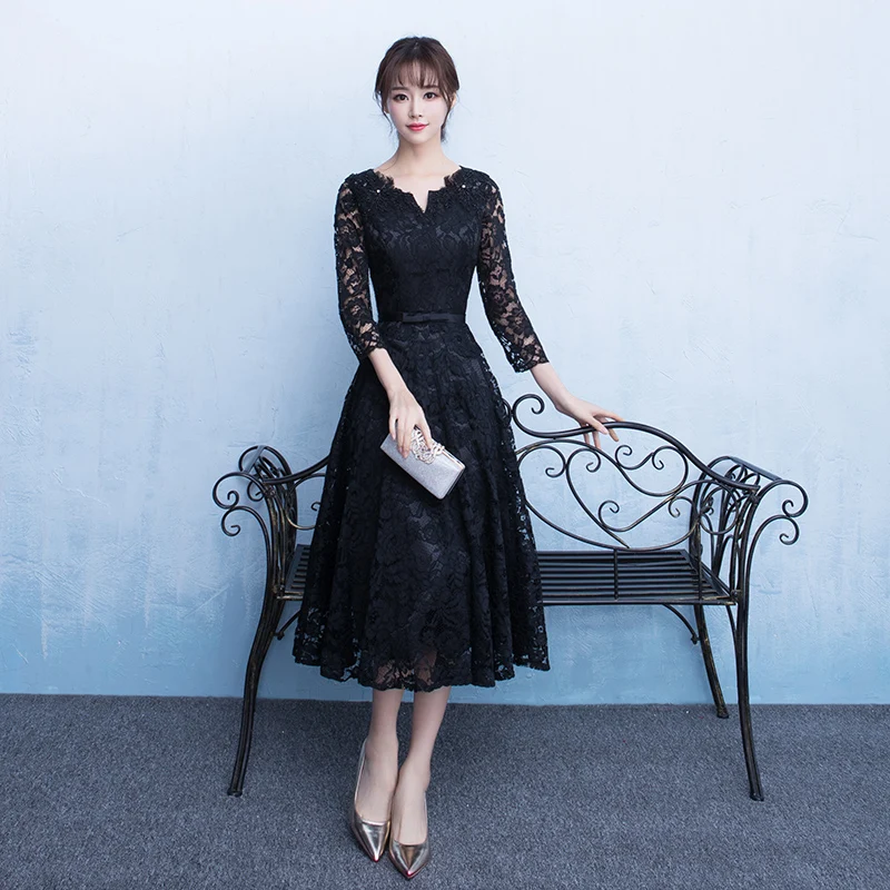 Черные вечерние платья 2020 кружевное женское платье ручной работы длиной ниже
