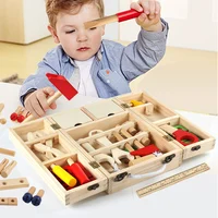 1 Set Children Wooden Toys Beech Wood Repair Tool Set For Boys Kids Pretend Play Early Education Simulation Toy Tool Box 1.5KG