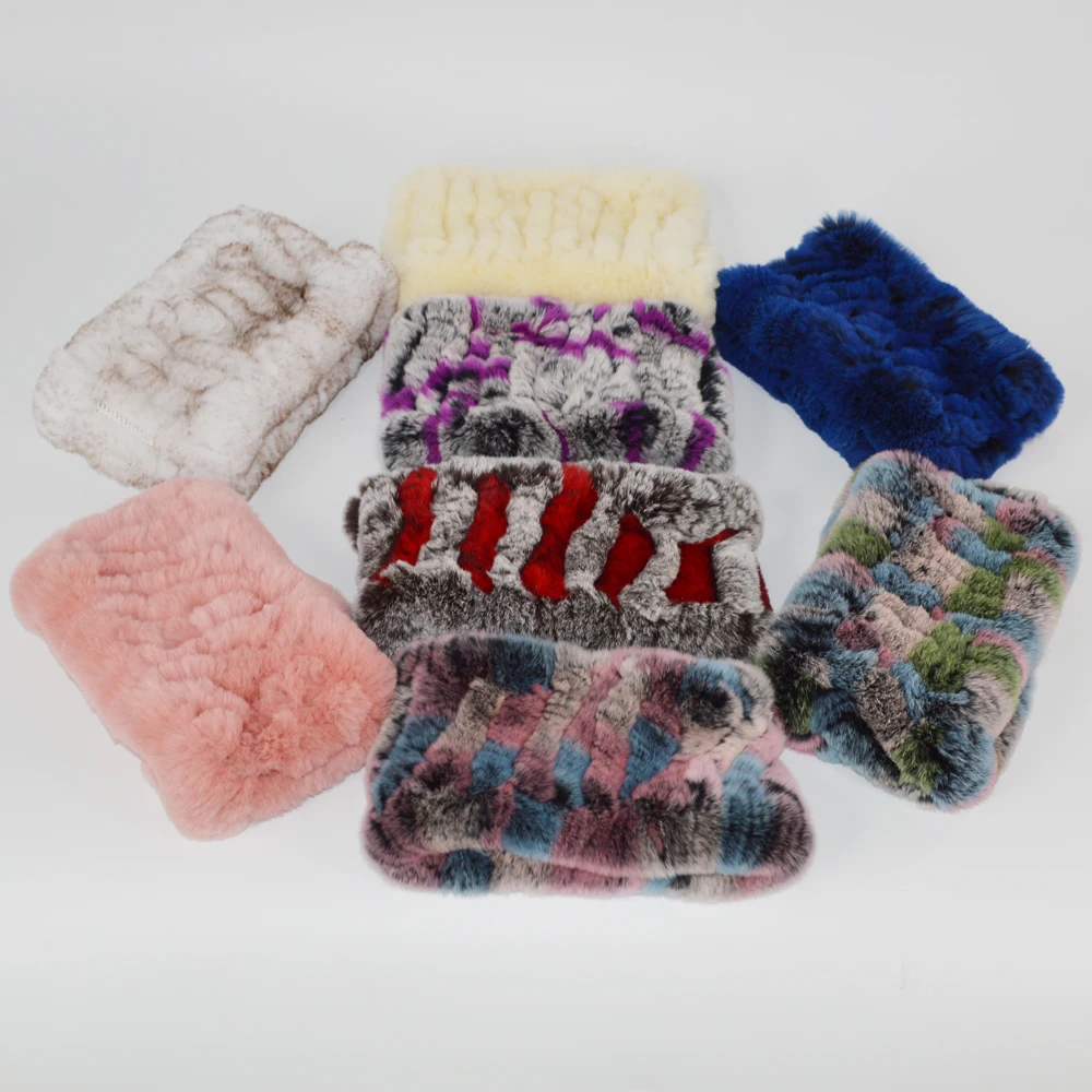 New Design Women Handmade Stretch Real Fur Scarf Knit Genuine Rex Rabbit Headbands Girl Natural Ring Scarves Winter Warm | Аксессуары