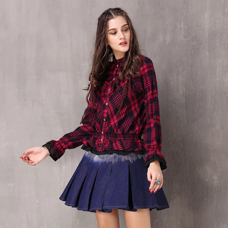 Для женщин блузка 2018 Boho новый хлопок Blusas Стенд воротник однобортный оборками