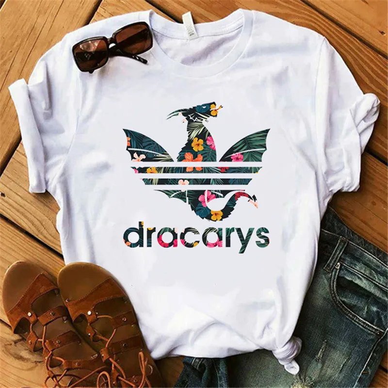 XWT0012-3-white Showtly Dracarys GAME OF THRONE Female T Shirt Women Summer Dragon Print White Casual Plus Size Streetwear Fashion T shirt - Цвет: XWT0012-3-white