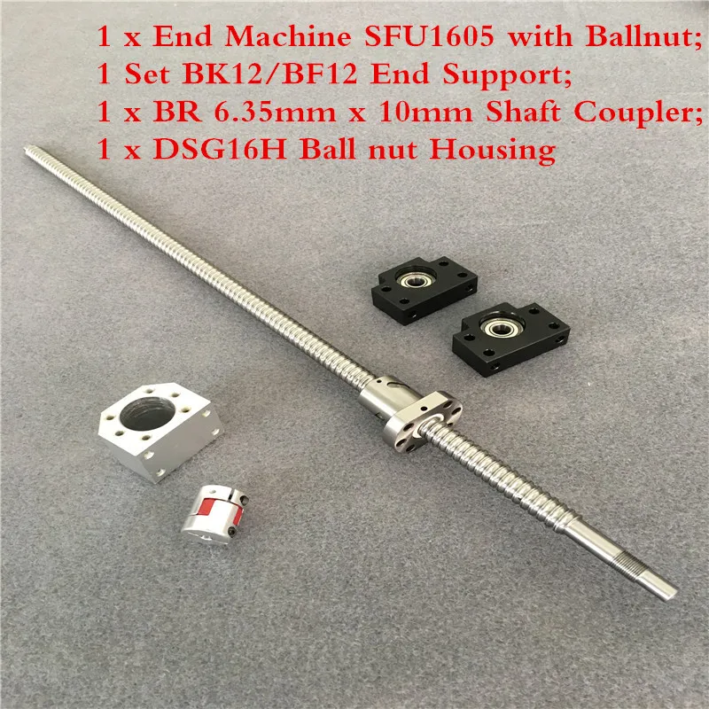 

1605 Ballnut +SFU / RM 1605 Ballscrew 200-1000mm with end machined+ BK/BF12 End support +Nut Housing+Coupling for CNC