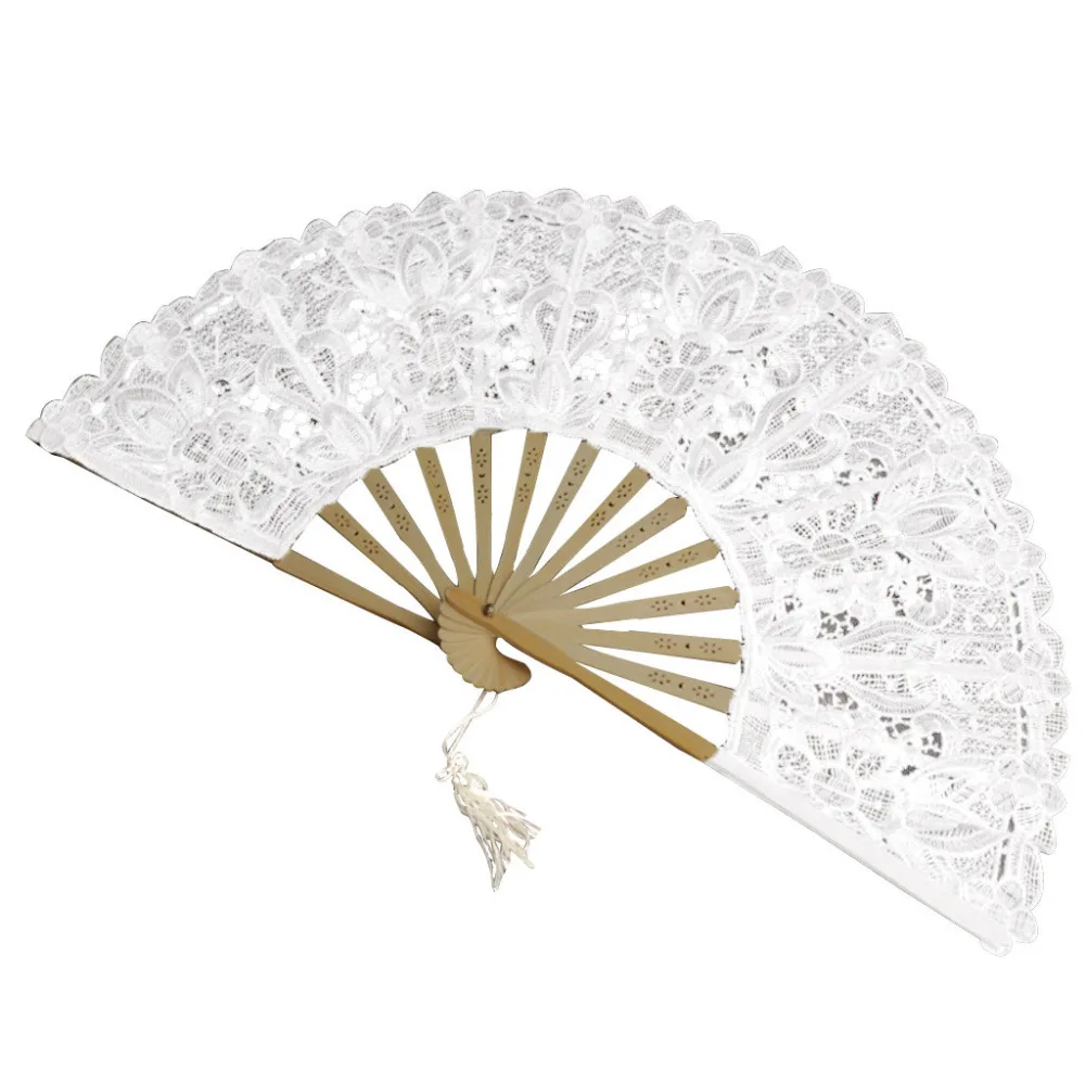 Винтаж бамбуковые цветочные кружева пустой китайский складывающийся веер