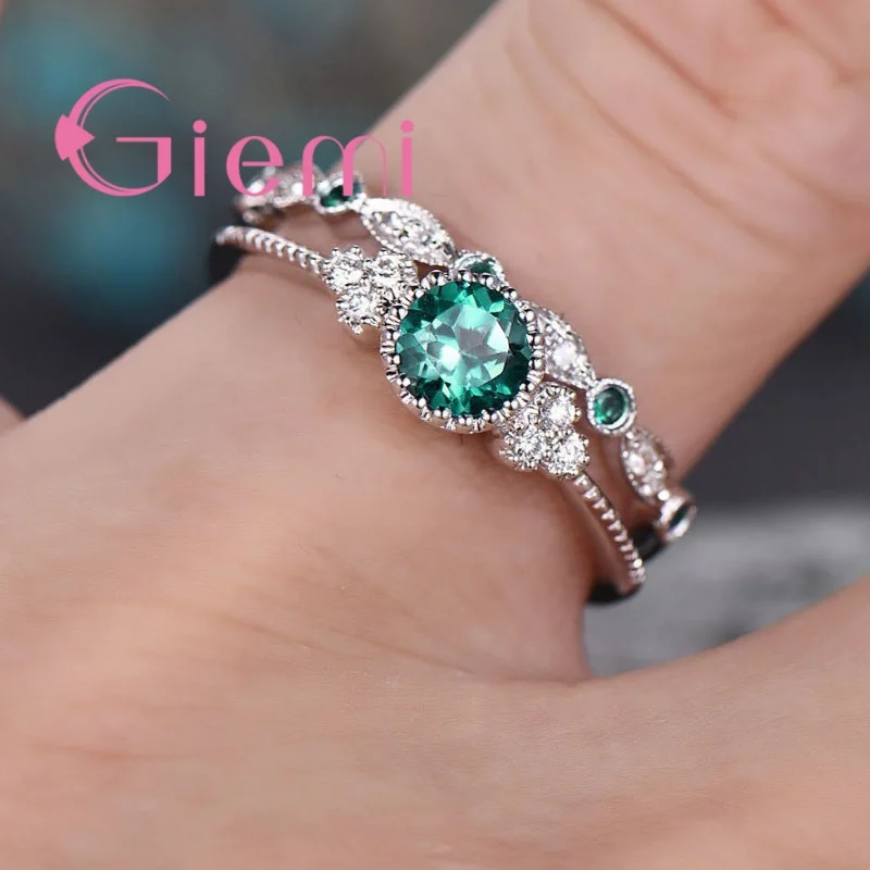 3 цвета изысканное двойное кольцо с фианитом романтическое женское серебряное