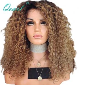 Glueless человеческие волосы кружевные передние парики для женщин кудрявые афро бразильские волосы Remy Цвет омбре с темными корнями 13х4 Qearl