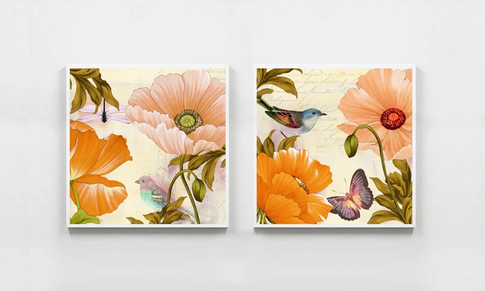 2 шт. недорогие настенные картины с цветами и птицами на холсте картина маслом