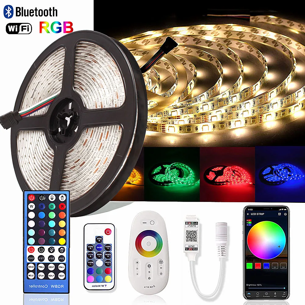 Bluetooth SMD RGB RGBW Светодиодная лента 5050 Диодная лента 12 в 2,4 г RF WiFi контроллер 5 м неоновый светодиодный светильник Ambi tv водонепроницаемый светодиодный светильник