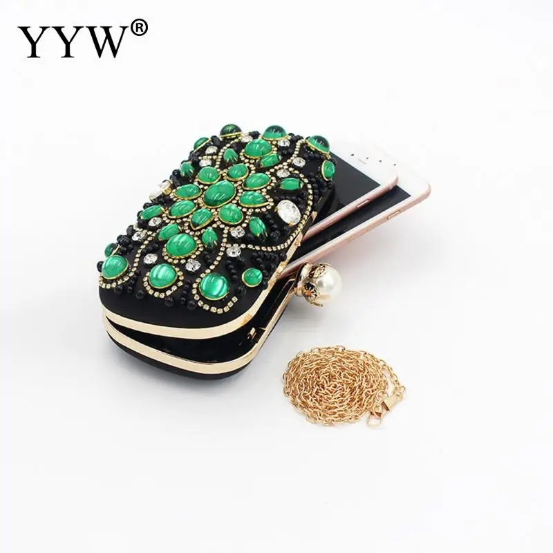 Женский винтажный вечерний кошелек с бусинами черный и зеленый клатч для свадьбы