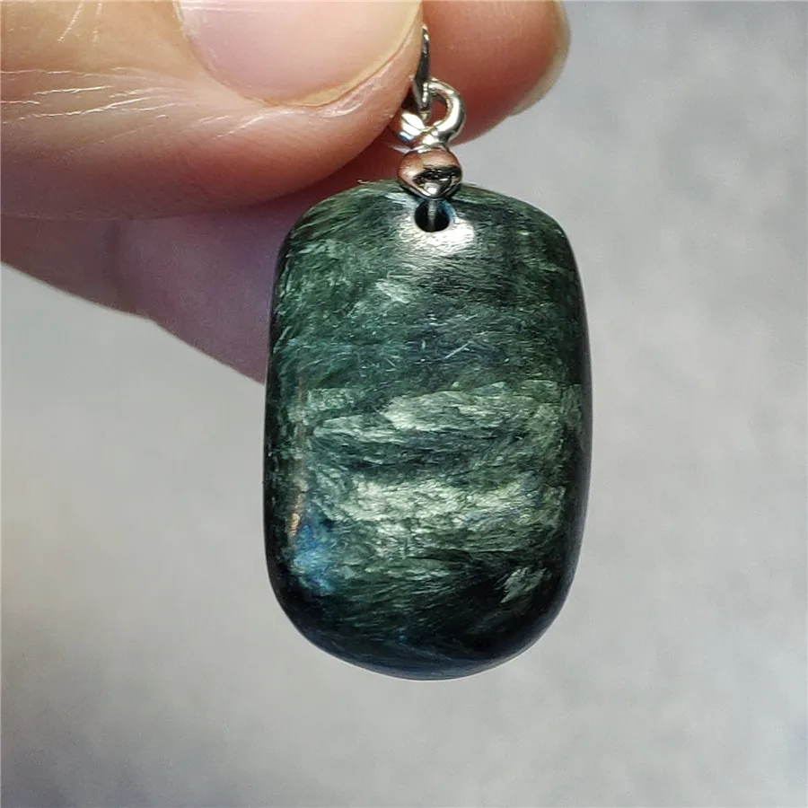 Подлинная зеленая натуральная Серафинит кулон прямоугольник бисера Мода