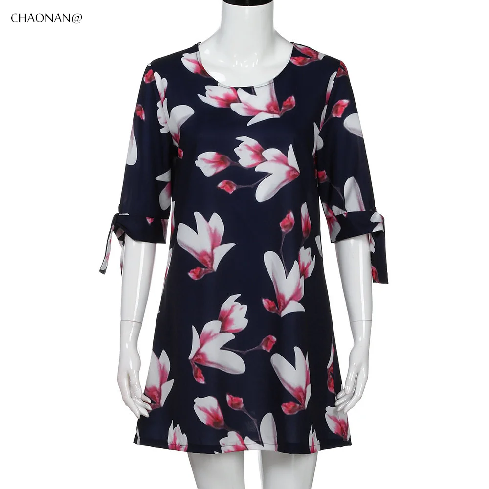 Женское коктейльное мини-платье с цветочным принтом и рукавами бантом