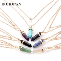 natural stone pendants necklace women double layer metal moon chain choker necklace crystal gem statement jewelry collier 2018