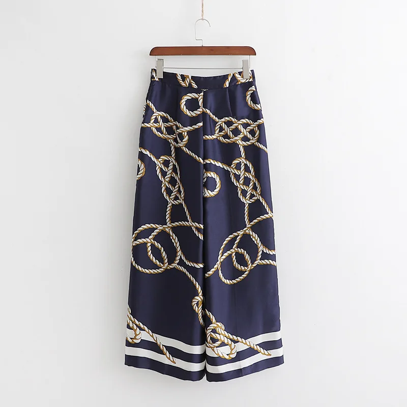 

2019 summer ladies pants new fashion wild knots printed wide leg trousers temperament wild women