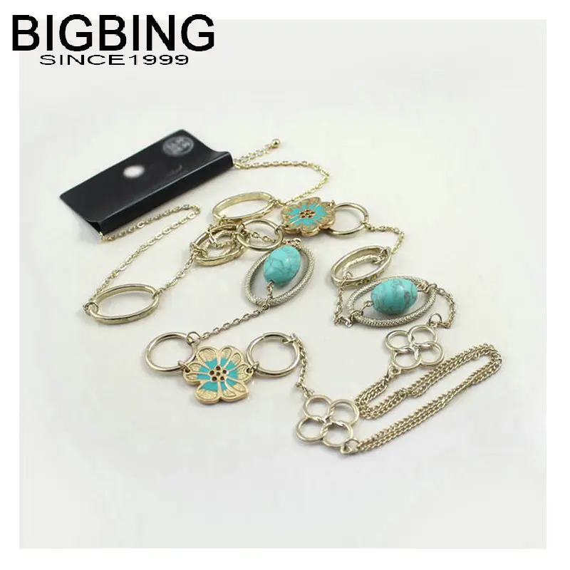 J142 BIGBING модные ювелирные изделия Золотая цепочка синий камень кристалл цветок