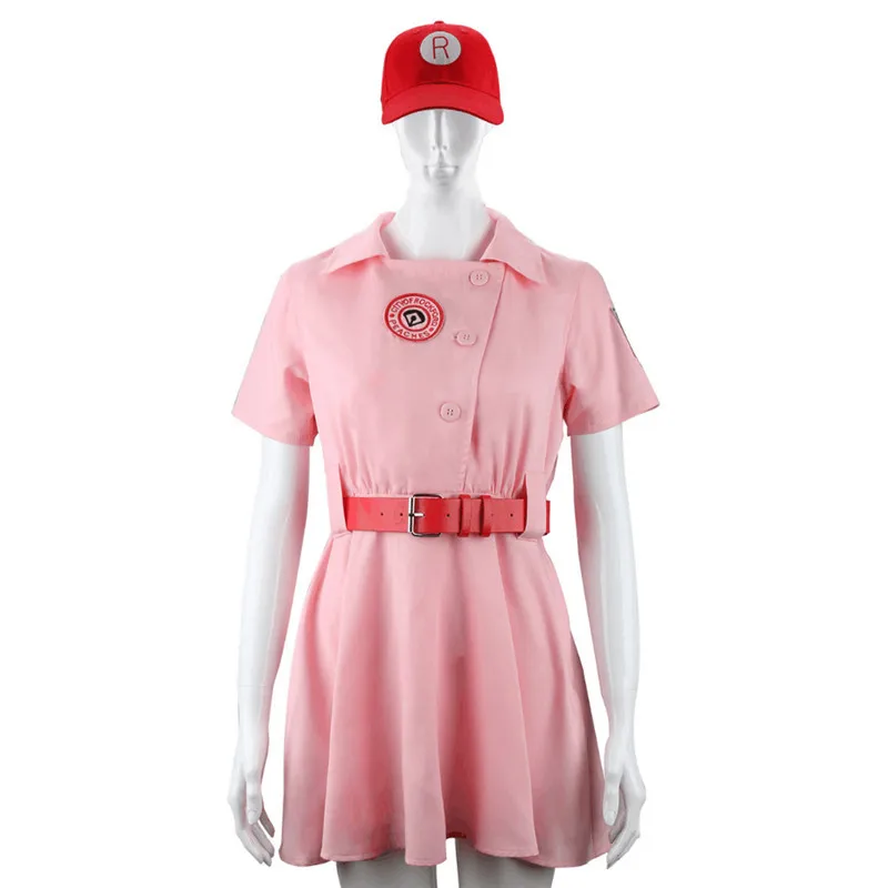 A League of Their Own Rockford Peaches AAGPBL Baseball Womens Costume Dress Movie Cosplay Costume Set(dress+belt+hat)