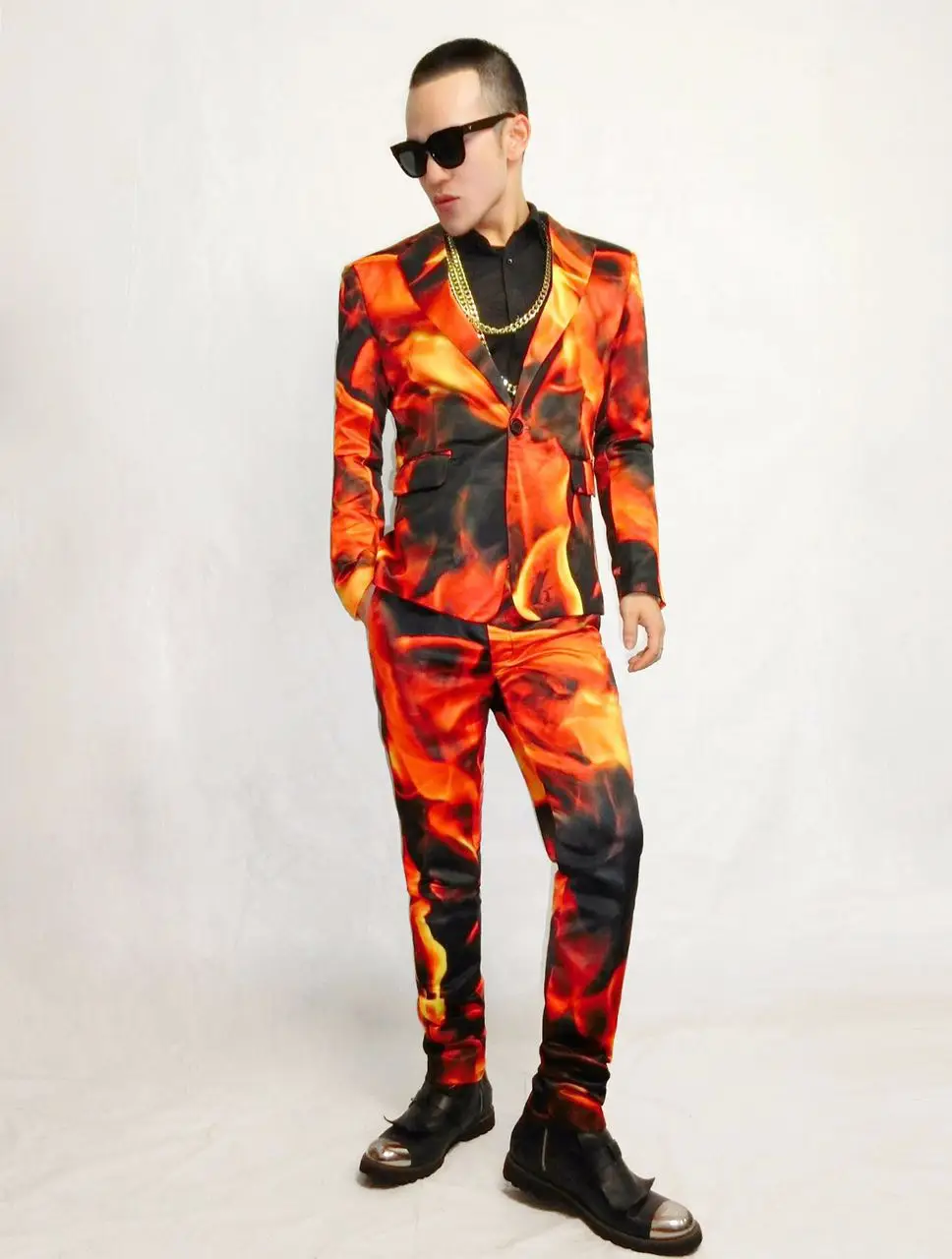 Модный крутой ночной клуб мужской певец Маккуин пиджак с огненным огнем брюки