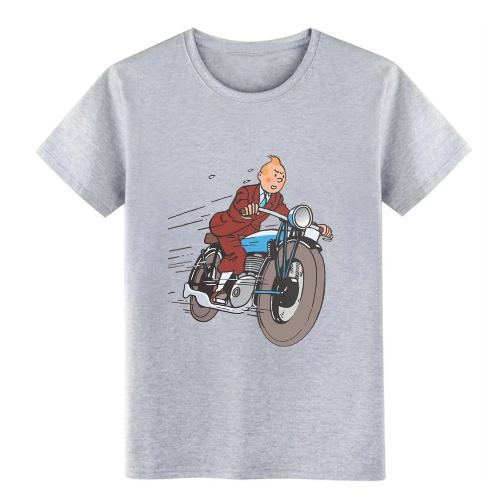tintin bike t shirt Print cotton O-Neck Family Cute Authentic Summer Style Vintage | Мужская одежда
