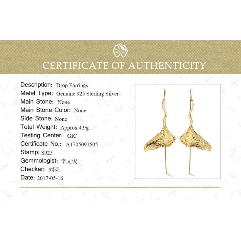 

Lotus Fun Real 925 Sterling Silver Earring Natural Handmade Designer Fine Jewelry Vintage Ginkgo Leaf Drop Earrings for Women