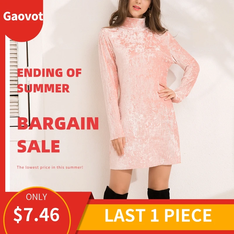Gaovot/2019 осенне зимние женские платья вельветовые тянущиеся с длинным рукавом