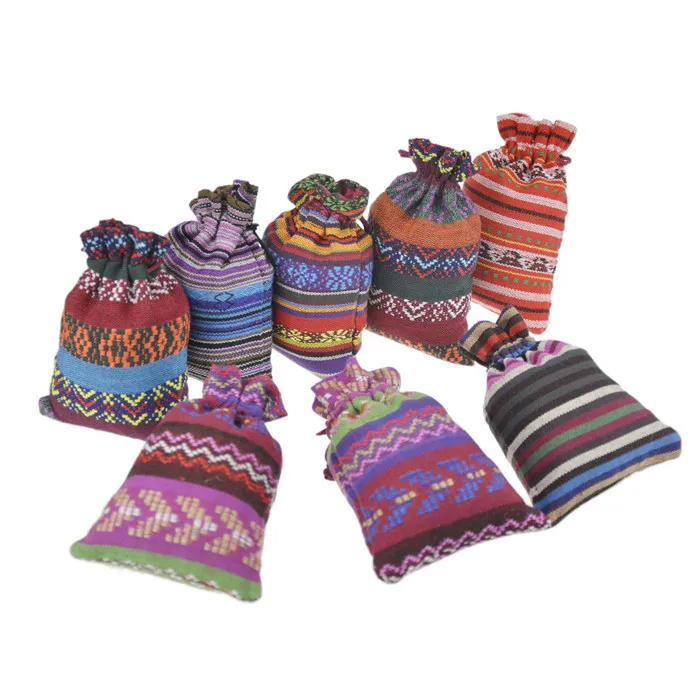 10pcs Stripe Pure Cotton Fabric Tribal Wind Ornaments Storage Bag Drawstring Bags Package Box Gift Decoration Supply 10*14cm | Дом и сад