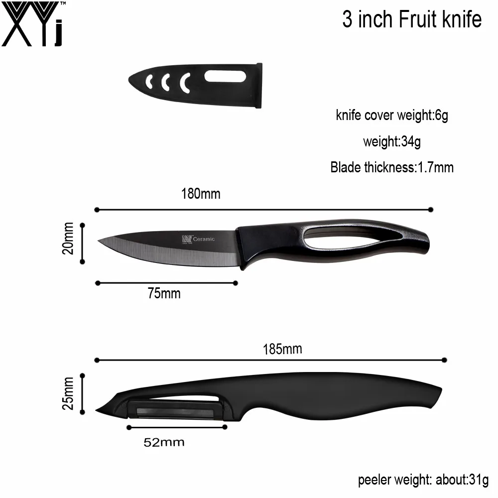 XYj 3,4, 5,6 дюймовый керамический нож с нескользящей ручкой, кухонные ножи+ акриловая подставка для ножей+ Овощечистка, всего 6 шт. в наборе, лучшие инструменты для приготовления пищи