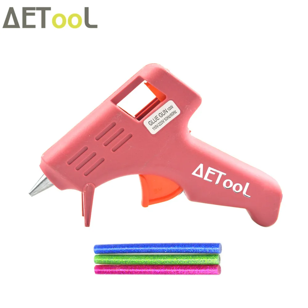 AETool 10 Вт цвет 7 мм термоплавкий клеевой пистолет термо Электрический термотемпературный клеевой пистолет для ремонта прививки DIY инструмент с 3 шт. пистолетные палочки - Цвет: Красный