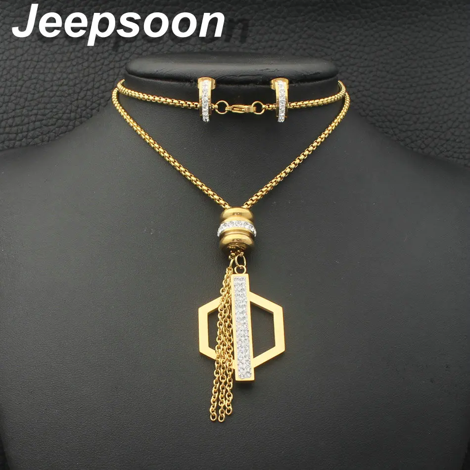 Новые модные ювелирные изделия из нержавеющей стали золотой цвет кулон и серьги