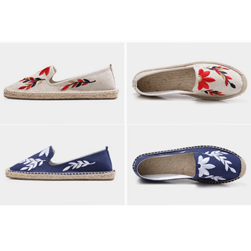 Women Embroidered Maple Leaves Hemp Espadrilles Ladies Female Slip-on Flat Shoes Woman Flats | Обувь