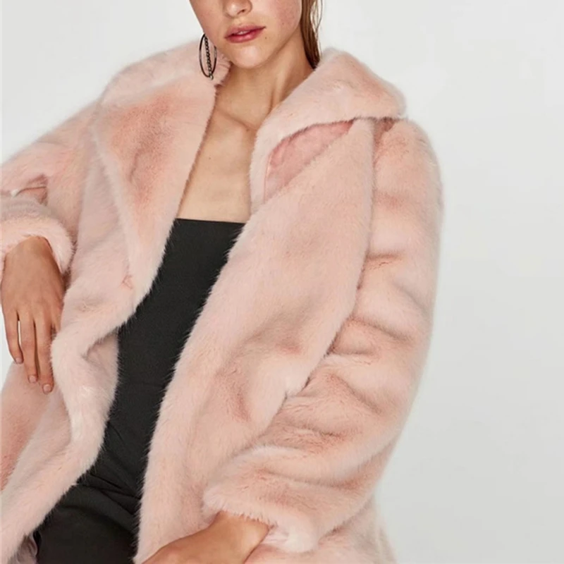 2017 модное розовое мягкое меховое пальто зимнее с длинным рукавом куртка оверсайз