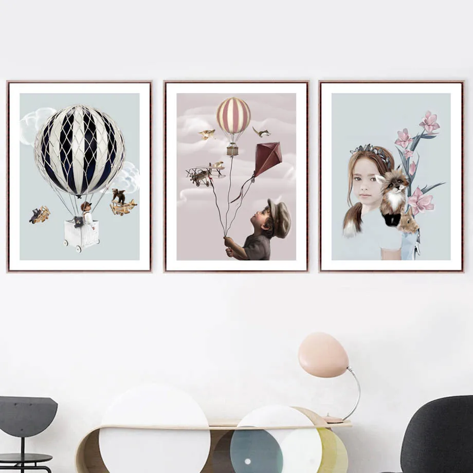 Картина без рамки в скандинавском стиле для мальчиков и девочек воздушный шар