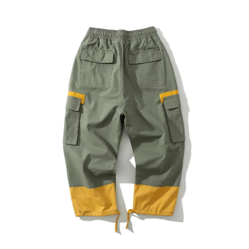 Мужские брюки в стиле пэчворк с большим карманом повседневные карго хлопковые