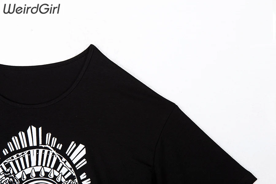 Weirdgirl/женские футболки; модные повседневные эластичные футболки с принтом Призрака и круглым вырезом; женские длинные топы; летние свободные топы для девочек; Новинка